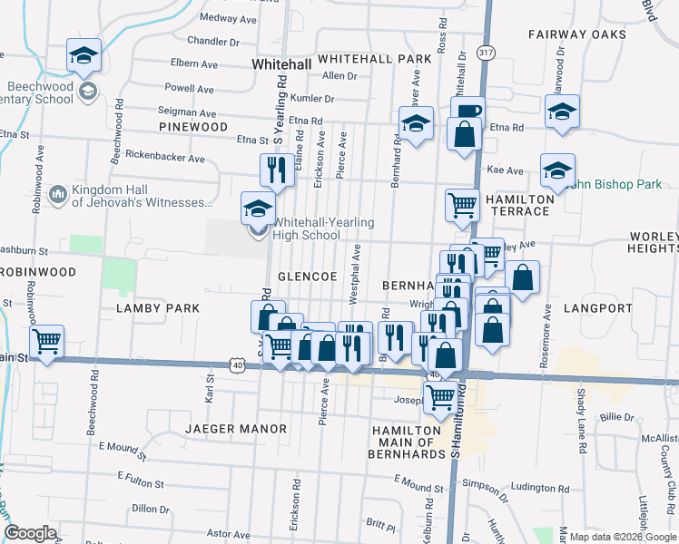 map of restaurants, bars, coffee shops, grocery stores, and more near 791 Westphal Avenue in Columbus