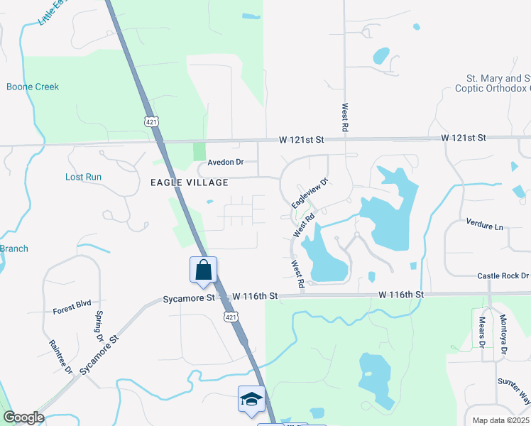 map of restaurants, bars, coffee shops, grocery stores, and more near 11975 Sandy Drive in Zionsville