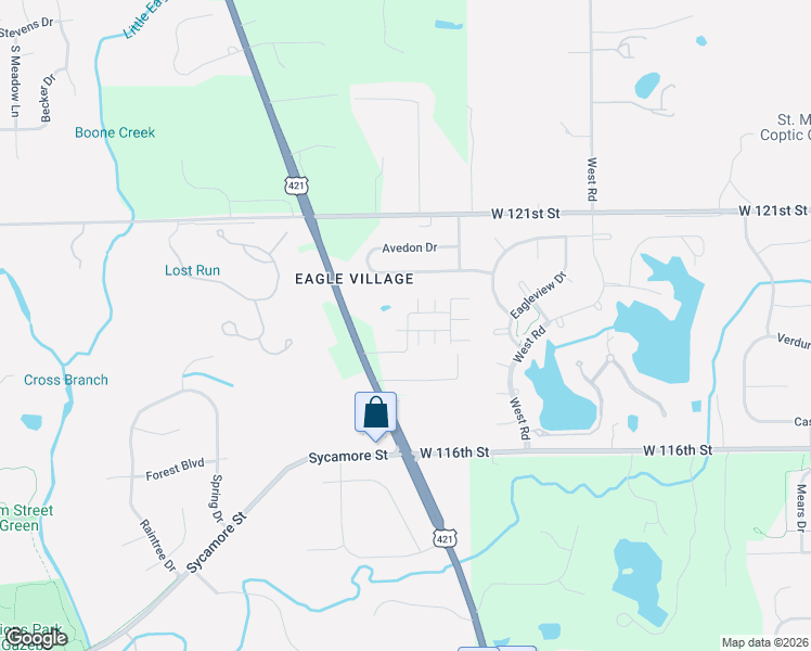 map of restaurants, bars, coffee shops, grocery stores, and more near 11707 North Michigan Road in Zionsville