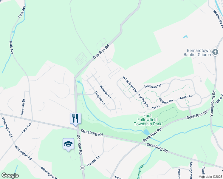 map of restaurants, bars, coffee shops, grocery stores, and more near 104 Jasmine Way in Coatesville