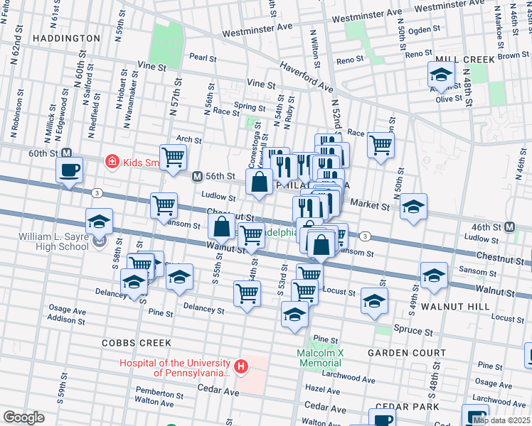 map of restaurants, bars, coffee shops, grocery stores, and more near in Philadelphia