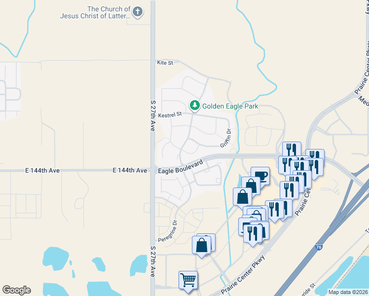 map of restaurants, bars, coffee shops, grocery stores, and more near 1877 Peregrine Drive in Brighton