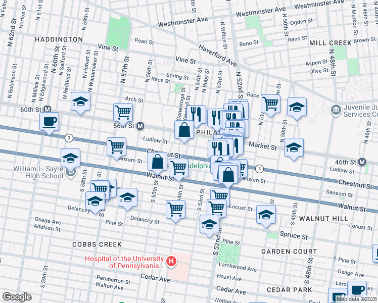 map of restaurants, bars, coffee shops, grocery stores, and more near in Philadelphia