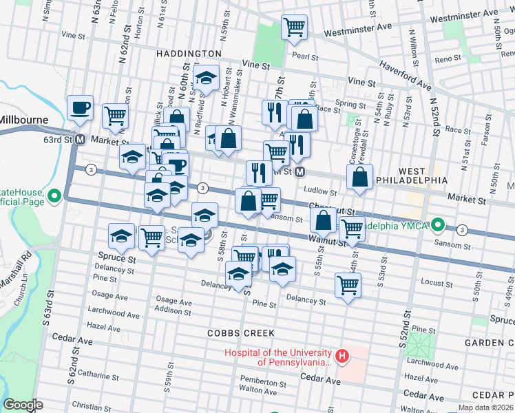 map of restaurants, bars, coffee shops, grocery stores, and more near in Philadelphia