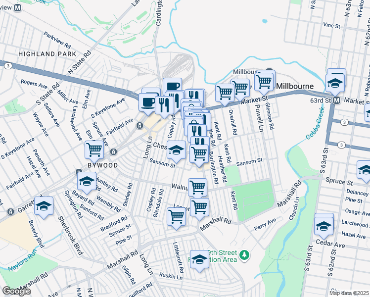 map of restaurants, bars, coffee shops, grocery stores, and more near 46 Richfield Road in Delaware County