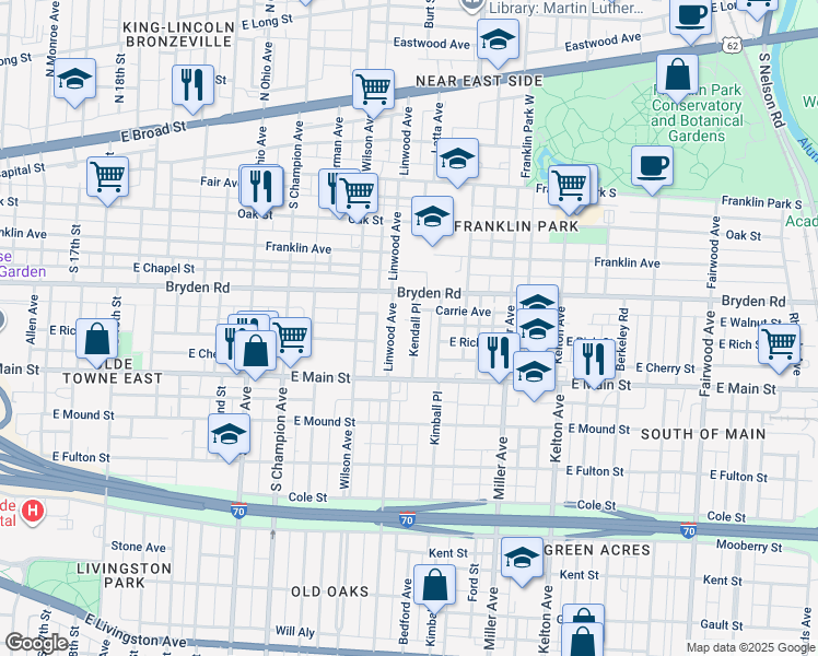 map of restaurants, bars, coffee shops, grocery stores, and more near 300 Linwood Avenue in Columbus