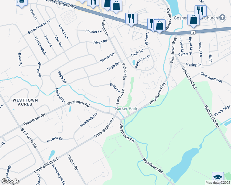 map of restaurants, bars, coffee shops, grocery stores, and more near 824 Daisy Lane in West Chester
