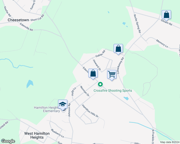 map of restaurants, bars, coffee shops, grocery stores, and more near 1567 Edenville Road in Chambersburg