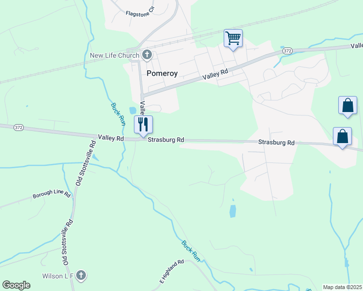 map of restaurants, bars, coffee shops, grocery stores, and more near 3460 Strasburg Road in Coatesville