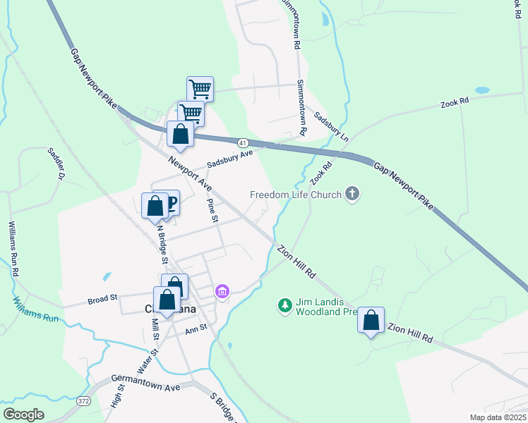 map of restaurants, bars, coffee shops, grocery stores, and more near 41 Newport Avenue in Christiana