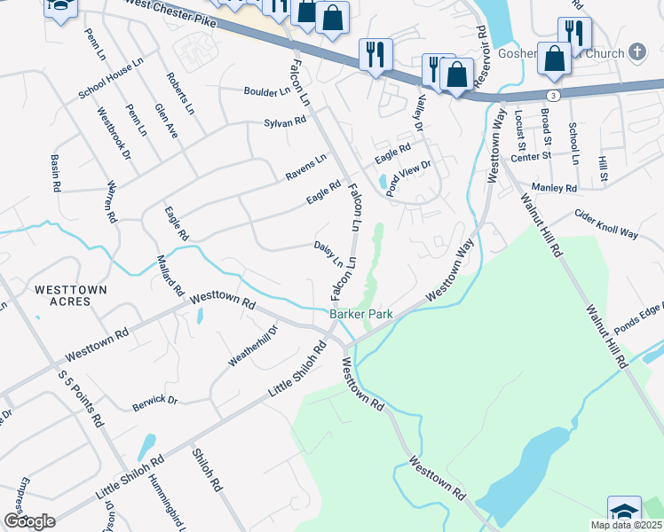 map of restaurants, bars, coffee shops, grocery stores, and more near 824 Daisy Lane in West Chester