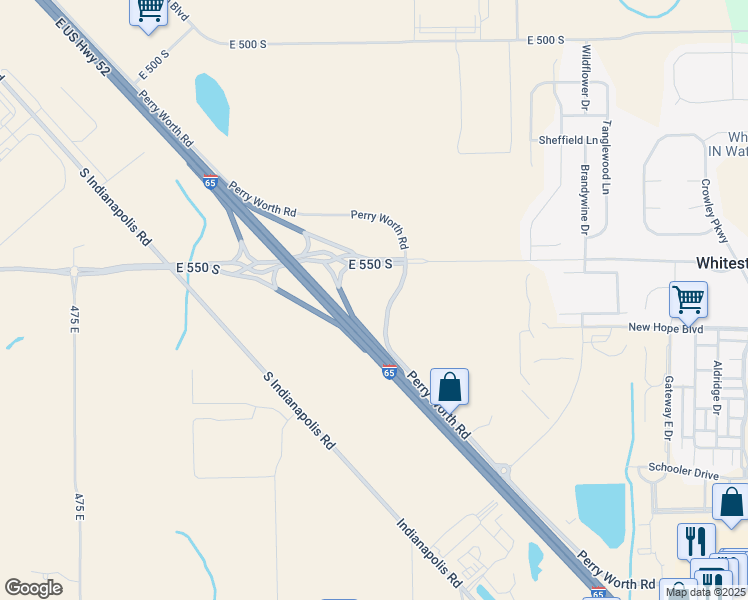 map of restaurants, bars, coffee shops, grocery stores, and more near 5501 Perry Worth Road in Whitestown