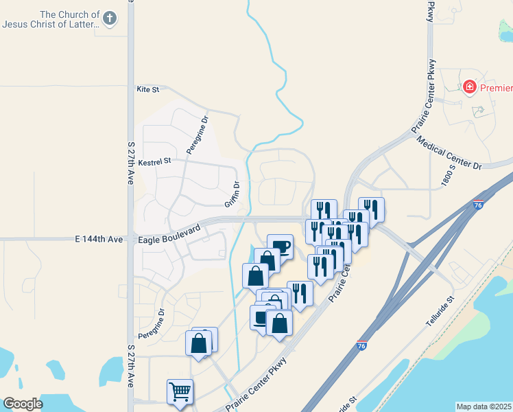 map of restaurants, bars, coffee shops, grocery stores, and more near 1901 Griffin Drive in Brighton