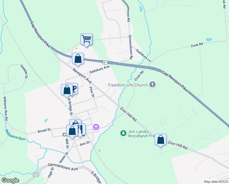 map of restaurants, bars, coffee shops, grocery stores, and more near 41 Newport Avenue in Christiana