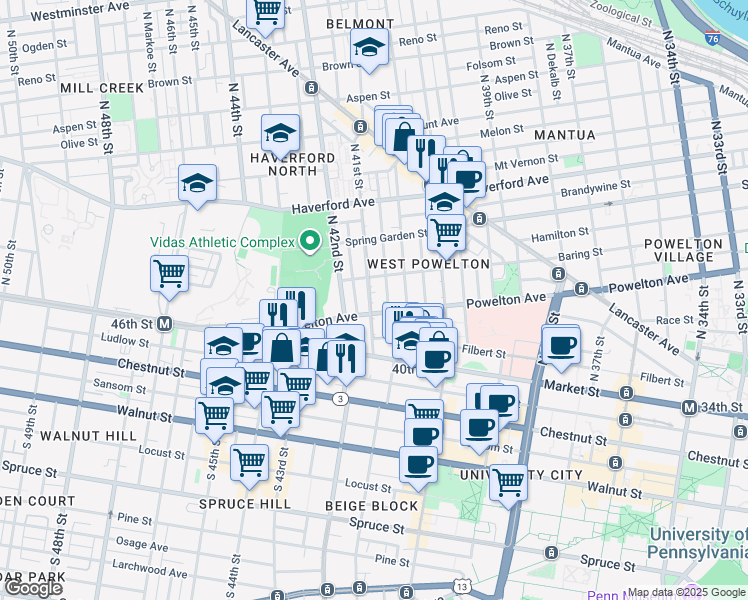map of restaurants, bars, coffee shops, grocery stores, and more near in Philadelphia