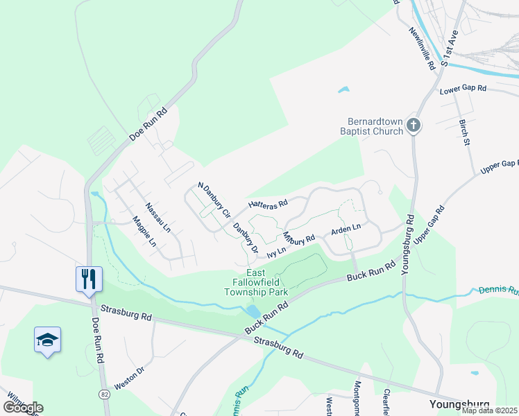 map of restaurants, bars, coffee shops, grocery stores, and more near 415 Hatteras Road in Coatesville