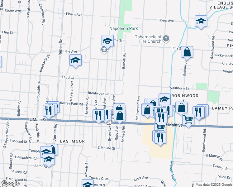 map of restaurants, bars, coffee shops, grocery stores, and more near 600 South Napoleon Avenue in Columbus