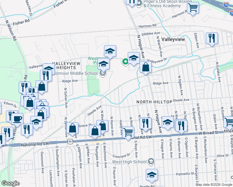 map of restaurants, bars, coffee shops, grocery stores, and more near 245 Haldy Avenue in Columbus