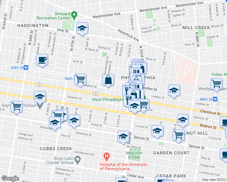 map of restaurants, bars, coffee shops, grocery stores, and more near 30 South Ruby Street in Philadelphia