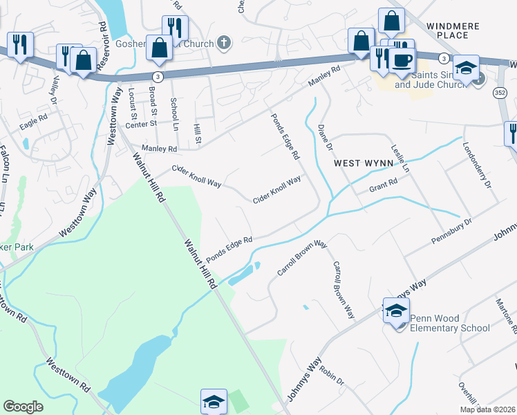 map of restaurants, bars, coffee shops, grocery stores, and more near 1427 Cider Knoll Way in West Chester