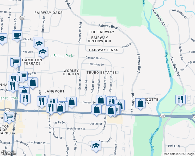 map of restaurants, bars, coffee shops, grocery stores, and more near 874 Bucknell Road in Columbus