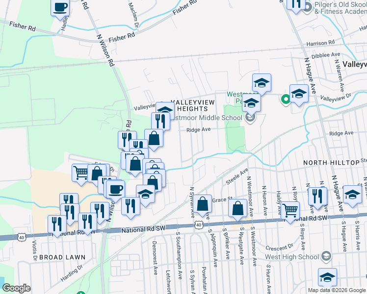 map of restaurants, bars, coffee shops, grocery stores, and more near 244 North Southampton Avenue in Columbus