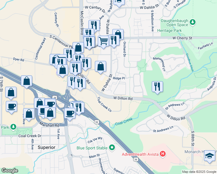 map of restaurants, bars, coffee shops, grocery stores, and more near 730 Copper Lane in Louisville