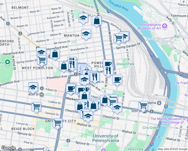 map of restaurants, bars, coffee shops, grocery stores, and more near in Philadelphia