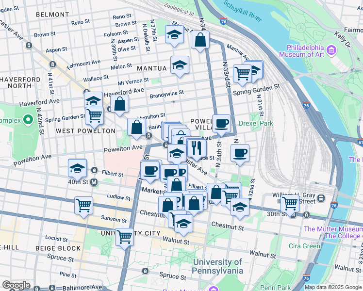 map of restaurants, bars, coffee shops, grocery stores, and more near in Philadelphia