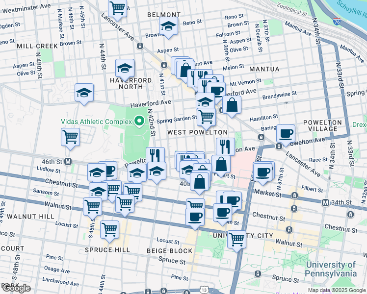 map of restaurants, bars, coffee shops, grocery stores, and more near in Philadelphia