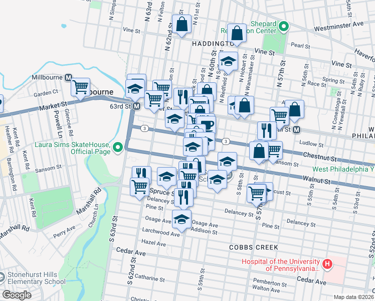 map of restaurants, bars, coffee shops, grocery stores, and more near in Philadelphia
