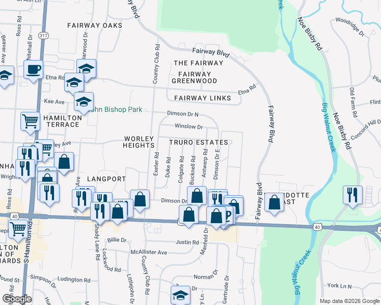 map of restaurants, bars, coffee shops, grocery stores, and more near 874 Bucknell Road in Columbus