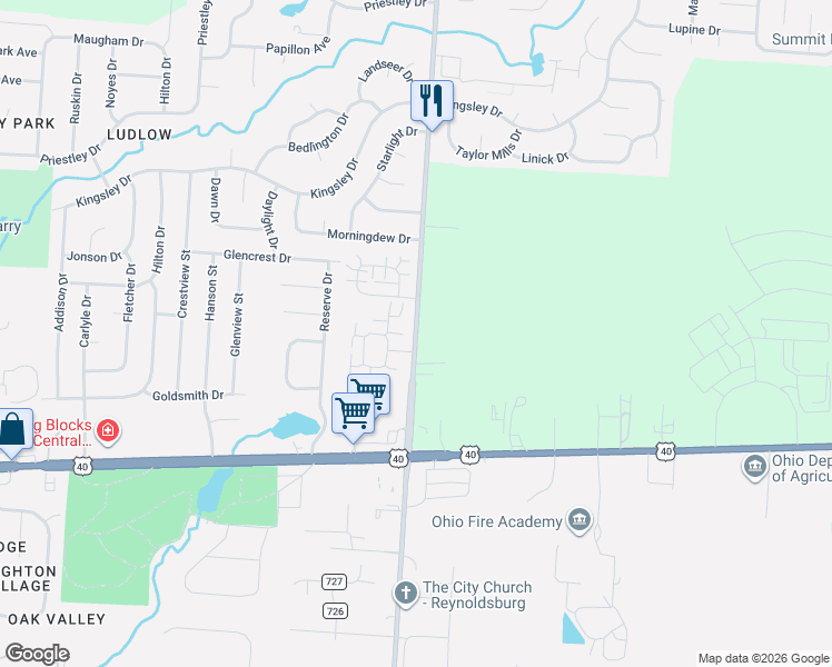 map of restaurants, bars, coffee shops, grocery stores, and more near 9370 Taylor Road in Reynoldsburg