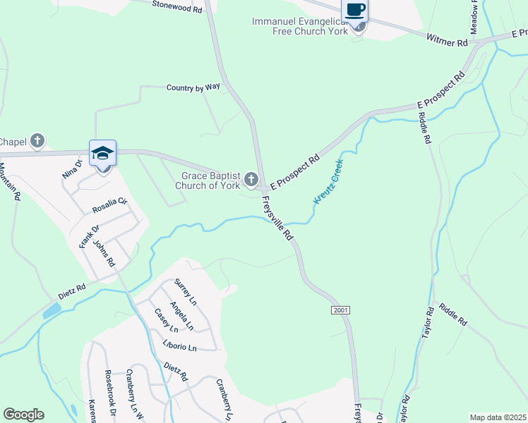 map of restaurants, bars, coffee shops, grocery stores, and more near 1460 Freysville Road in Yorkana