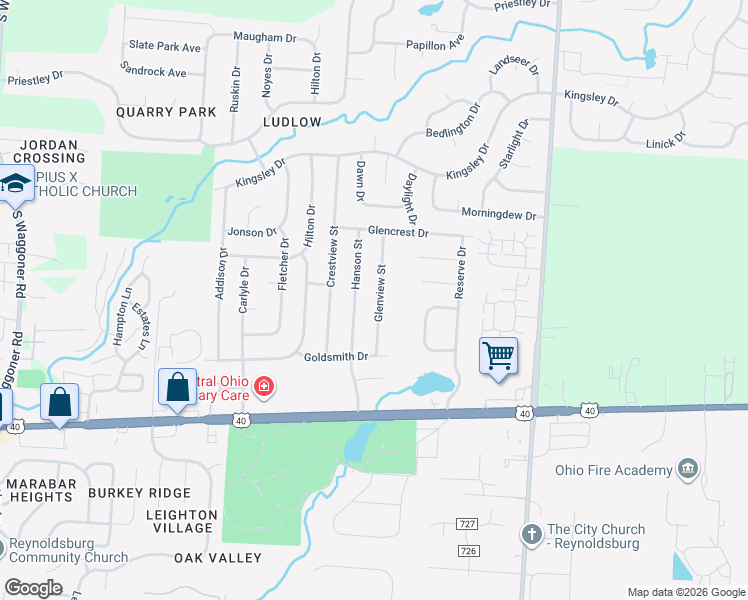 map of restaurants, bars, coffee shops, grocery stores, and more near 1317 Glenview Street in Reynoldsburg