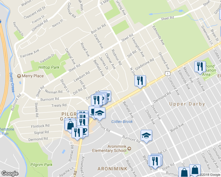 map of restaurants, bars, coffee shops, grocery stores, and more near 38 Belfield Avenue in Havertown