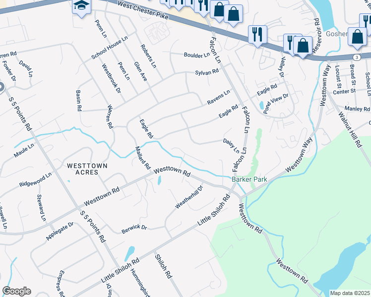 map of restaurants, bars, coffee shops, grocery stores, and more near 881 Bob O Link Lane in West Chester