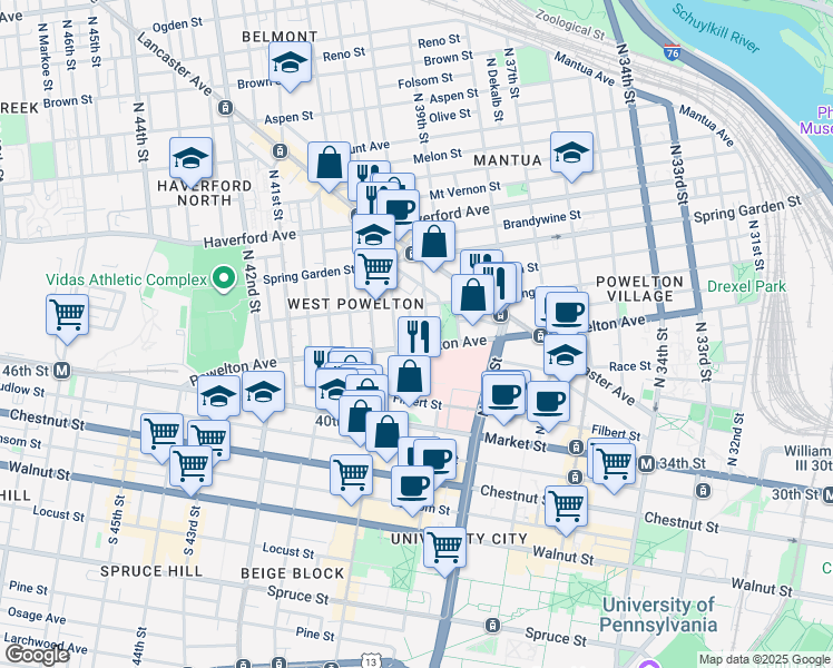 map of restaurants, bars, coffee shops, grocery stores, and more near 311 State Street in Philadelphia
