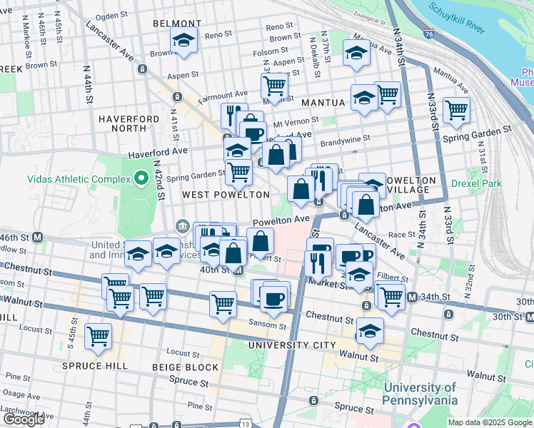 map of restaurants, bars, coffee shops, grocery stores, and more near in Philadelphia