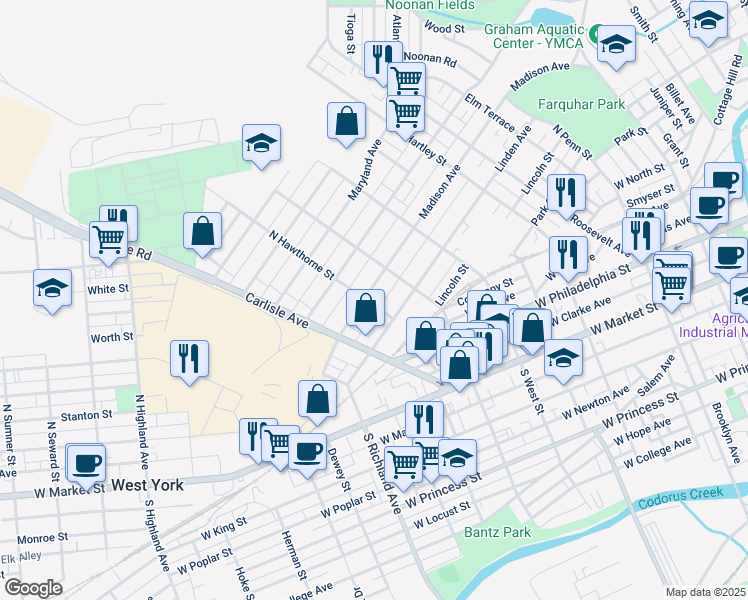 map of restaurants, bars, coffee shops, grocery stores, and more near 726 Madison Avenue in York