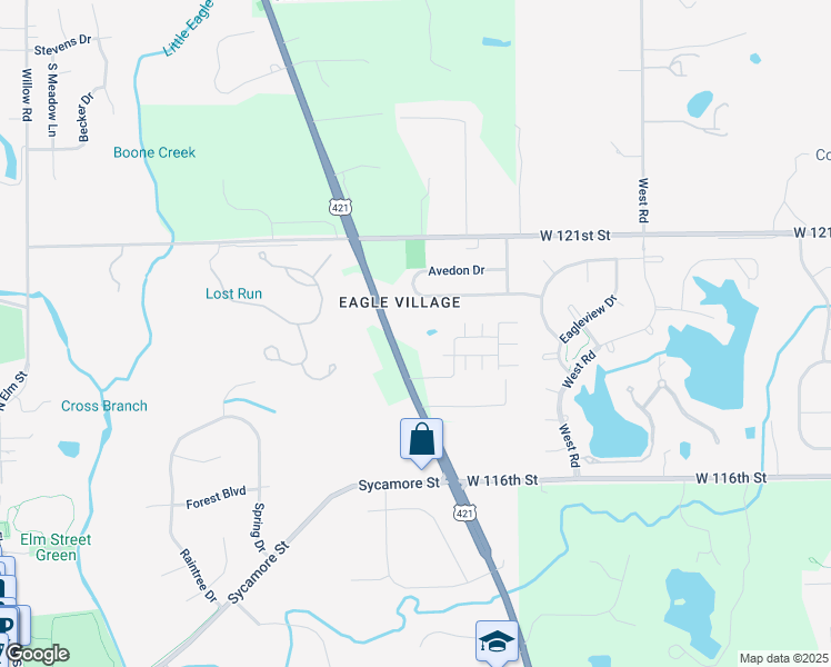 map of restaurants, bars, coffee shops, grocery stores, and more near 11755 North Michigan Road in Zionsville