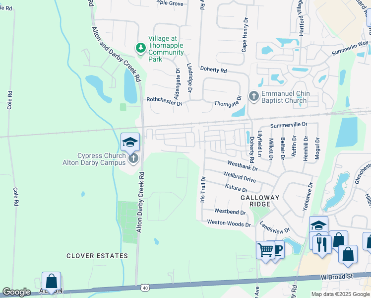 map of restaurants, bars, coffee shops, grocery stores, and more near 6049 Treaty Lane in Galloway