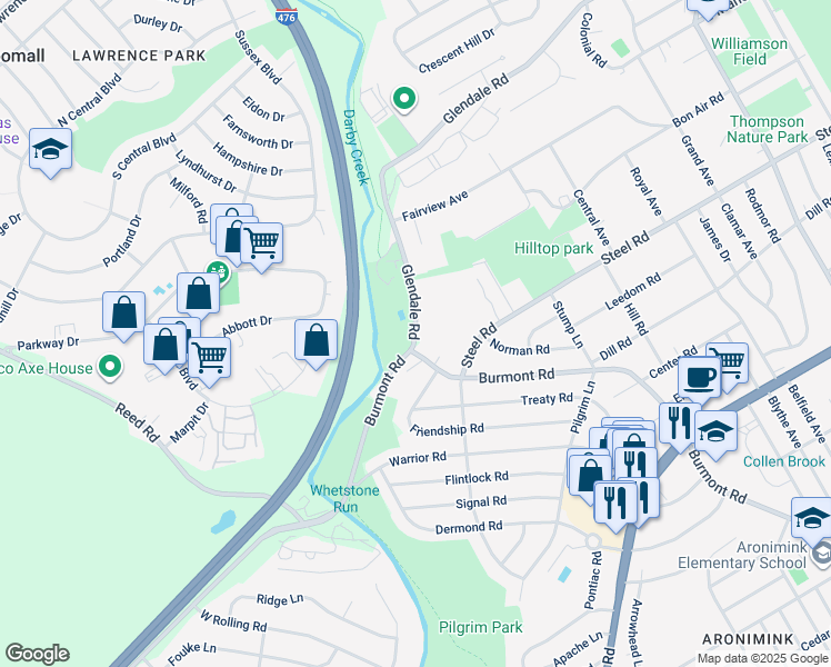 map of restaurants, bars, coffee shops, grocery stores, and more near 513 Glendale Road in Havertown