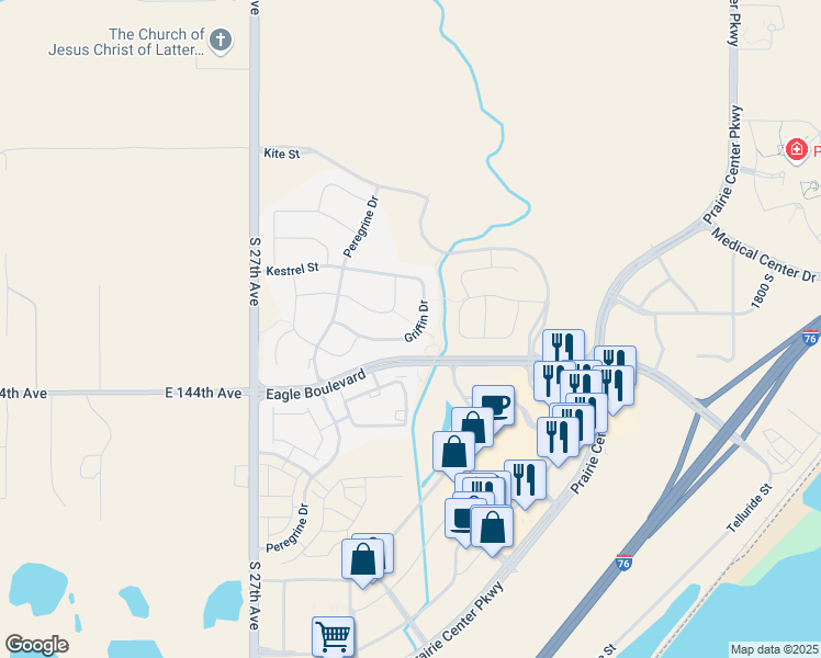 map of restaurants, bars, coffee shops, grocery stores, and more near 1901 Griffin Drive in Brighton