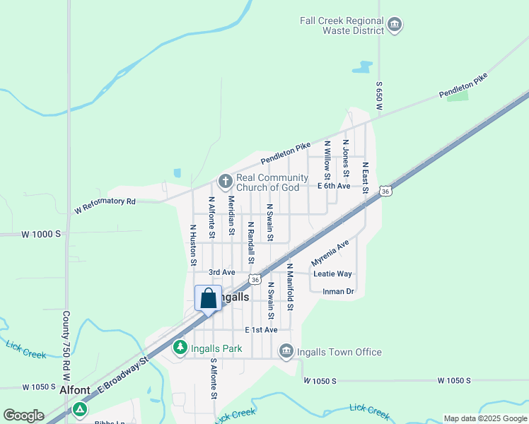 map of restaurants, bars, coffee shops, grocery stores, and more near 514 North Swain Street in Ingalls