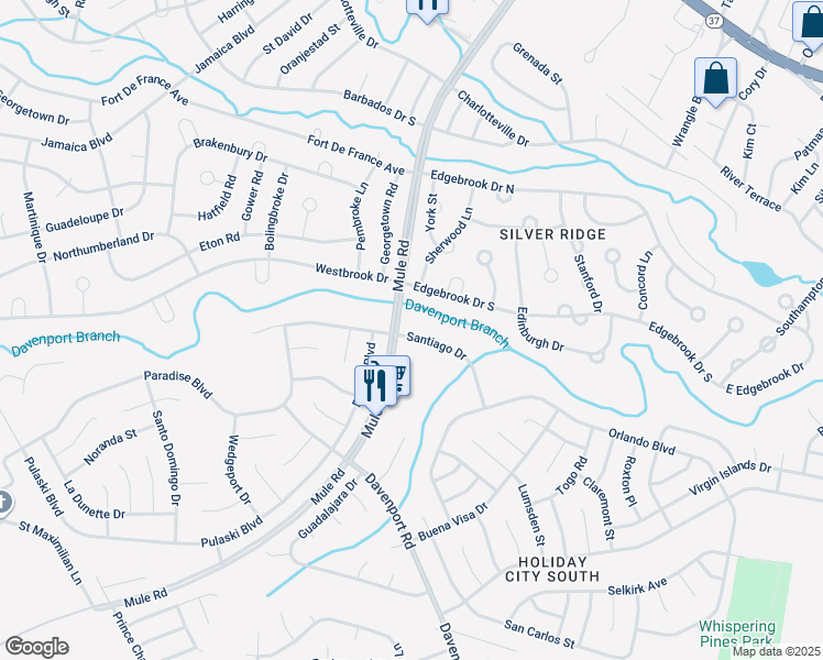 map of restaurants, bars, coffee shops, grocery stores, and more near 104 Santiago Drive in Toms River