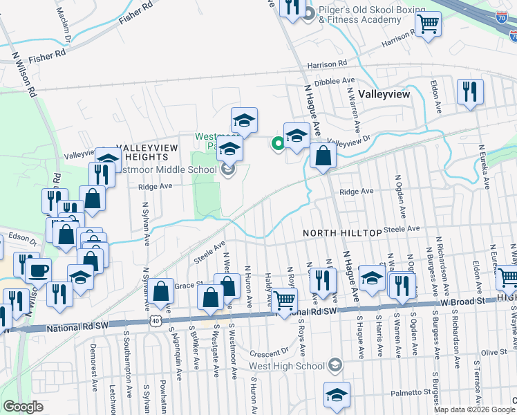 map of restaurants, bars, coffee shops, grocery stores, and more near 245 Haldy Avenue in Columbus