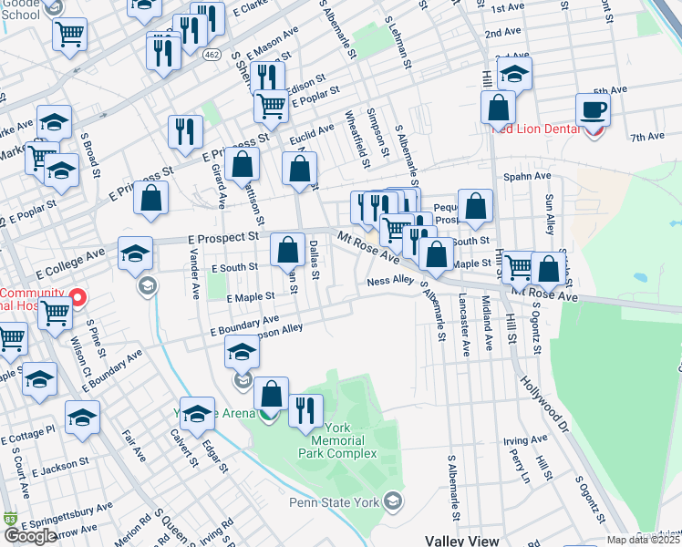 map of restaurants, bars, coffee shops, grocery stores, and more near 637 Norway Street in York