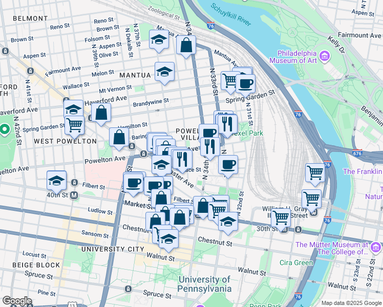 map of restaurants, bars, coffee shops, grocery stores, and more near 3420 U.S. 13 in Philadelphia