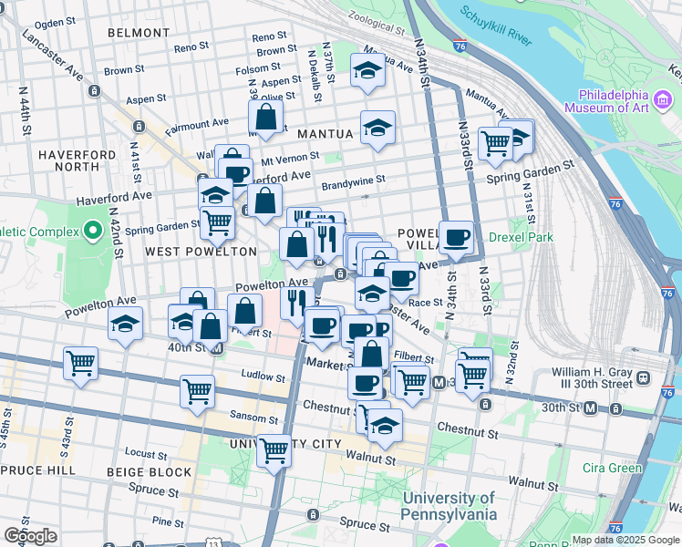 map of restaurants, bars, coffee shops, grocery stores, and more near in Philadelphia